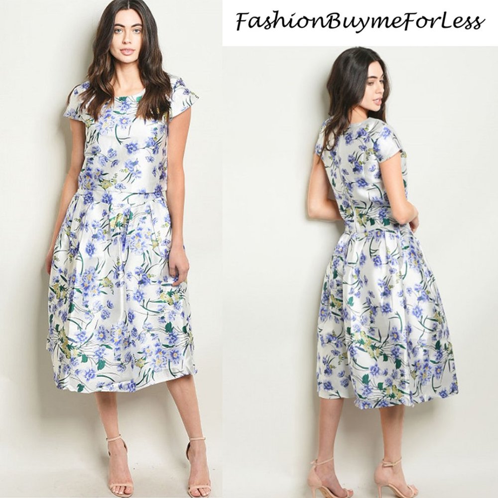 Faux Silk Taffeta 2PC Top + Pleated Midi Skirt